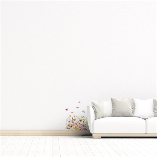 Stickers Champ de fleurs et papillons