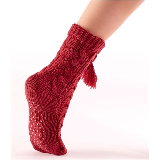 Chaussettes tricot antiglisse : Bordeaux ou Beige