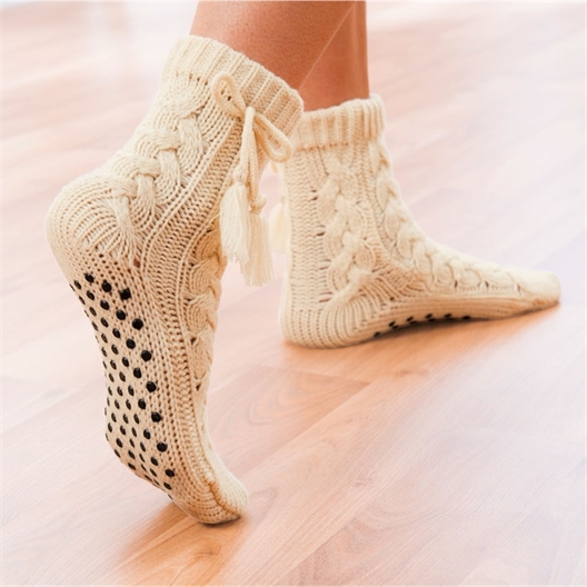 Chaussettes tricot antiglisse : Bordeaux ou Beige