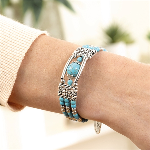 Bracelet coloris argenté et turquoise