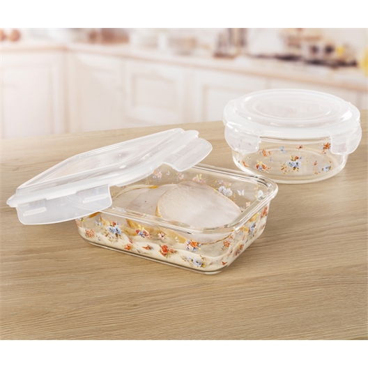 Lot de 3 boîtes borosilicate fleuries