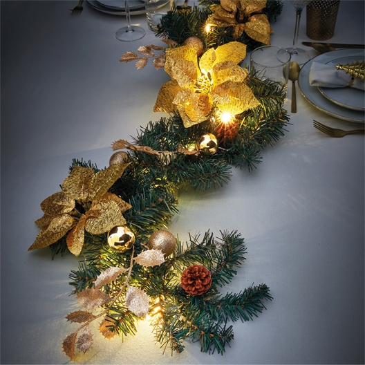 Guirlande LED poinsettias dorés