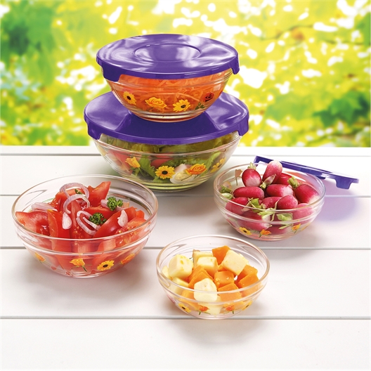 5 boîtes verre fleuries violet