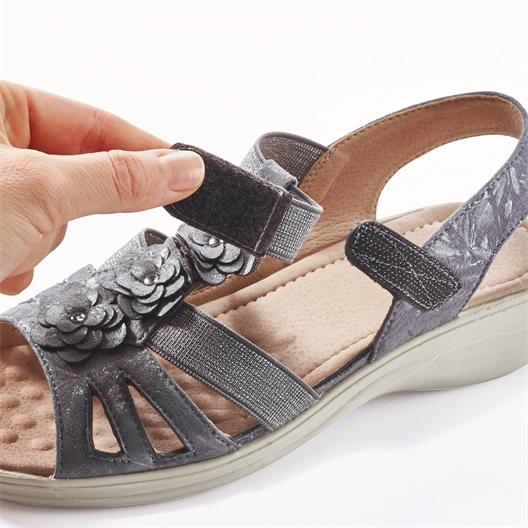 Sandales fleurs élastiquées grises ou beige Pédilège