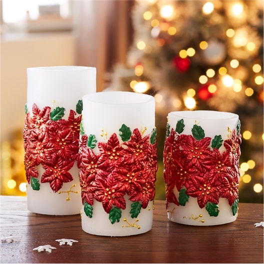 3 bougeoirs LED poinsettia
