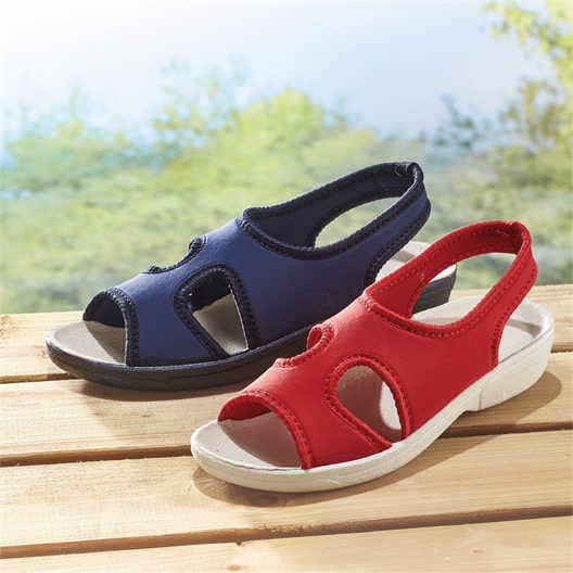 Sandales extensibles fleuri, rouge ou marine