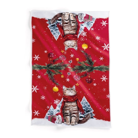 Lot de 2 torchons chat Noël