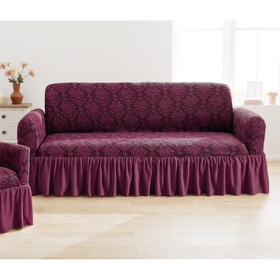 Lot De 3 Housses Extensibles Pour Canapé – Bordeaux – Milk Silk Spandex