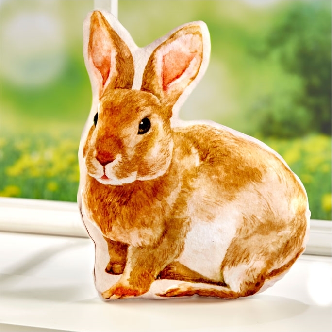 Coussin lapin à oreilles 3D - L 40 x l 40 cm - Blanc, marron