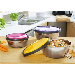 3 bols inox couvercles couleur