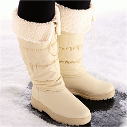 Hoge laarzen met sneeuwijzers beige en zwart