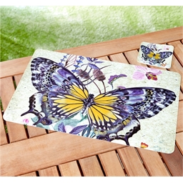 4 placemats met grote vlinder + onderzetters