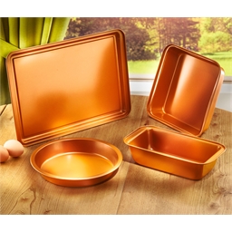 4 copper coloured baking tins
