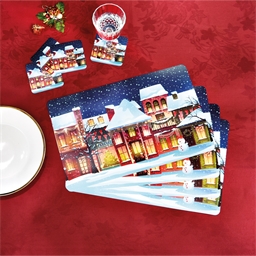 4 sets + 4 dessous de verres Noël sous la neige