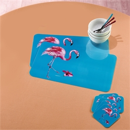 6 sets de table + 6 sous verre Flamants roses