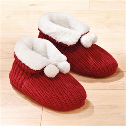 Chaussons pompons rouge