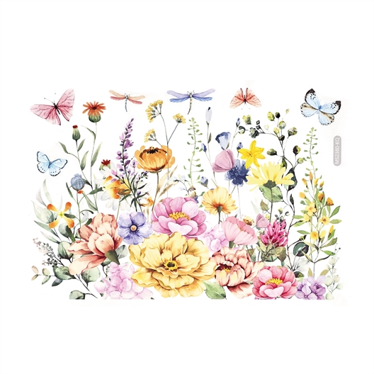 Stickers Champ de fleurs et papillons