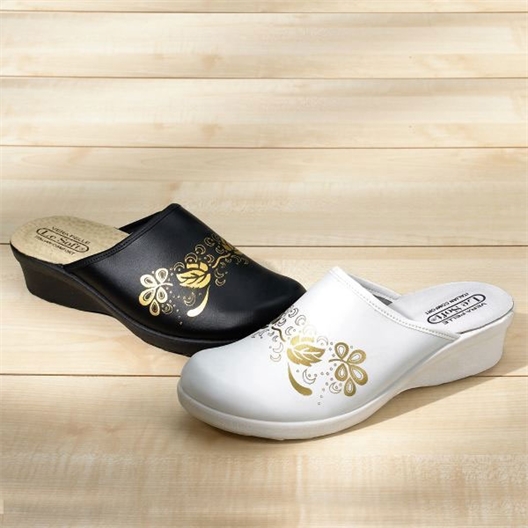 Sabots cuir imprimé : Noir ou blanc