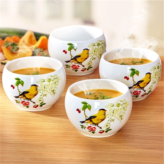 4 bird motif bowls
