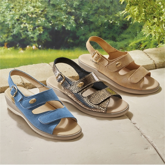 Sandales confort beige, bleu ou doré