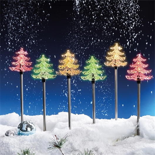 6 coloured solar Christmas trees
