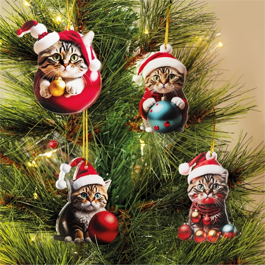 Lot de 4 décorations chats