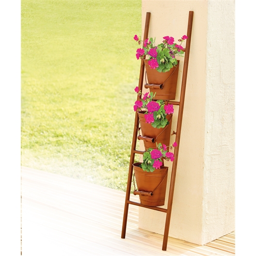 Copper coloured ladder planter