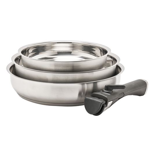 Lot de 3 poêles inox + manche