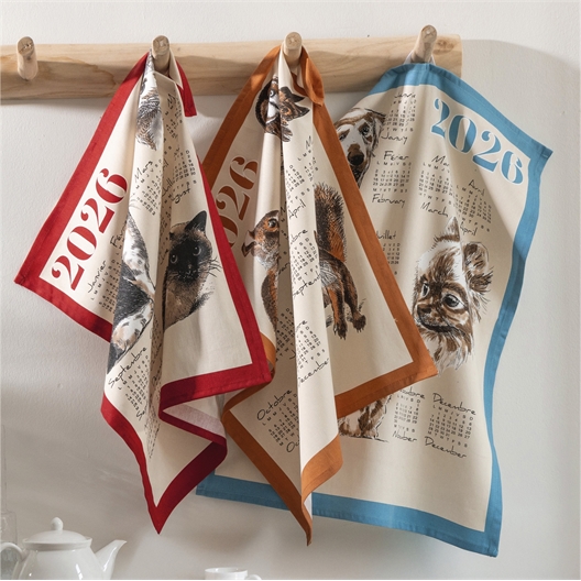 Lot de 3 torchons calendrier chat/chien/animaux de la forêt 2026