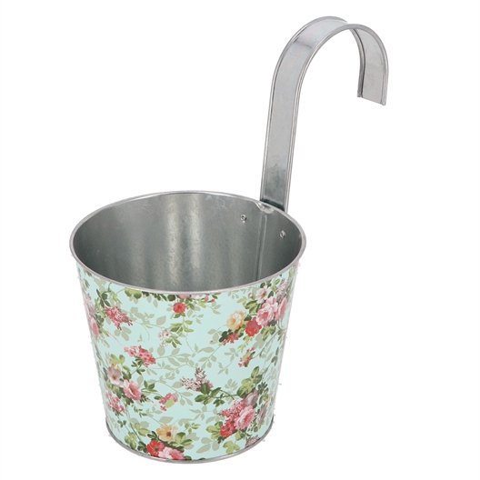 Cache-pot en zinc + crochet décor roses